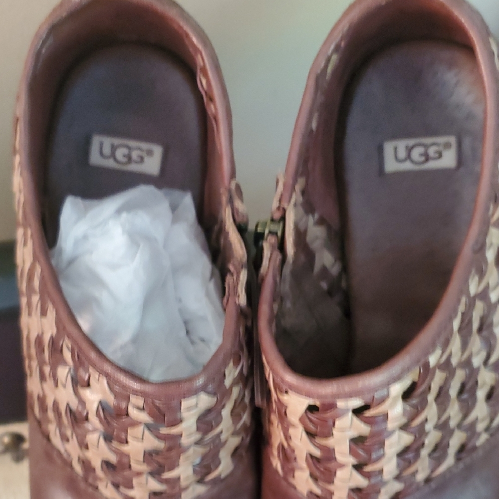 UGG Brown and Tan High Heel Ankle Booties - Picture 3 of 5